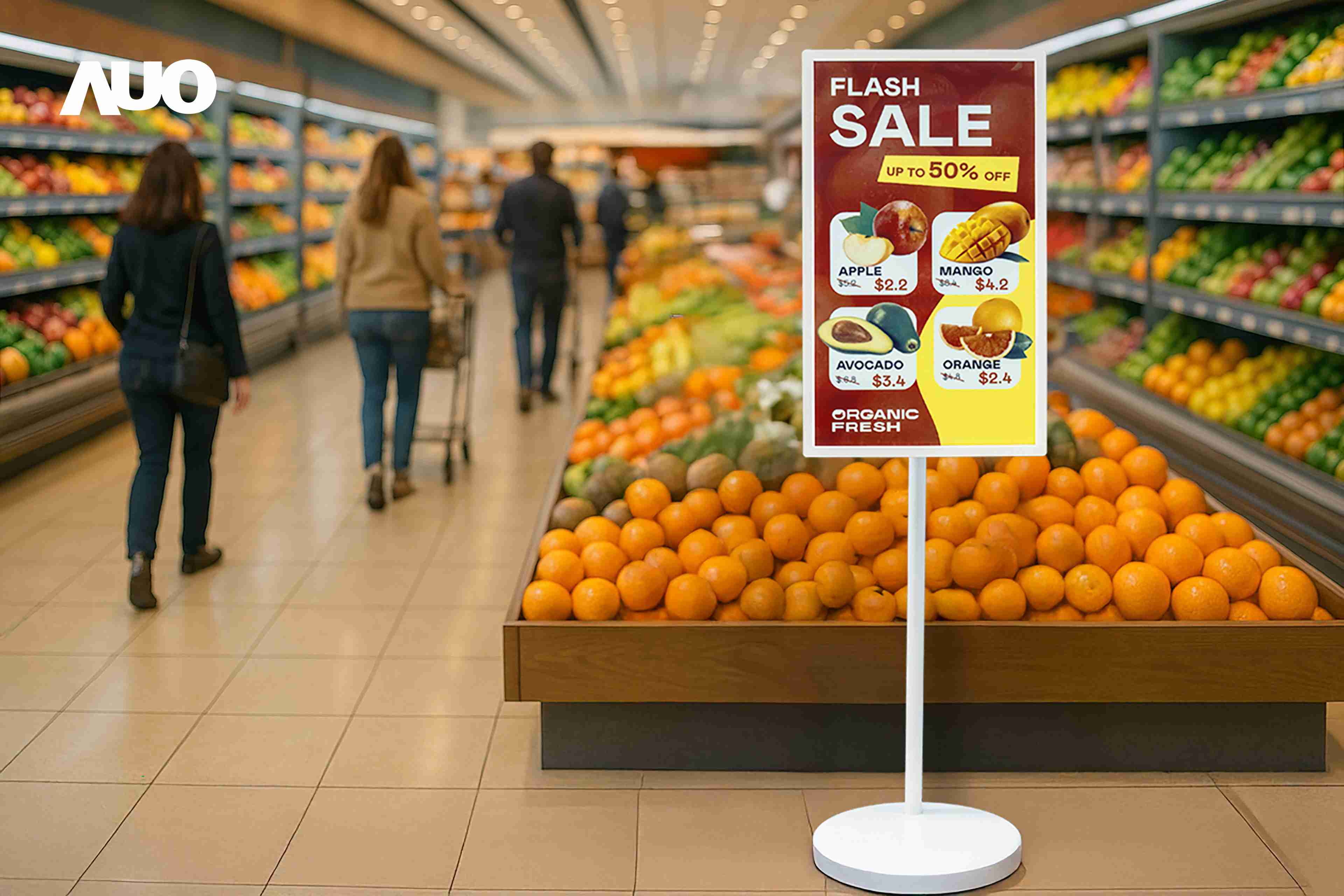 达擎首亮相低功耗、、全彩的〝aecoPost电子纸解决方案〞，，，，仅在更新画面时需要微量的电力驱动，，无需布建电线的便捷设计，，，，使其可灵活应用、、、、随意置放，，并可透过云端或行动装置app，，，，轻松管理及排程广告内容，，晋升店头营销利器。。